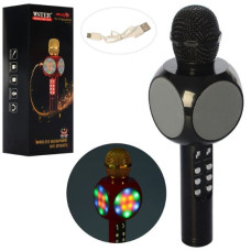 Микрофон караоке беспроводный с Bluetooth USB 4 колонками на 16Вт и диско-светом WS-1816 черный